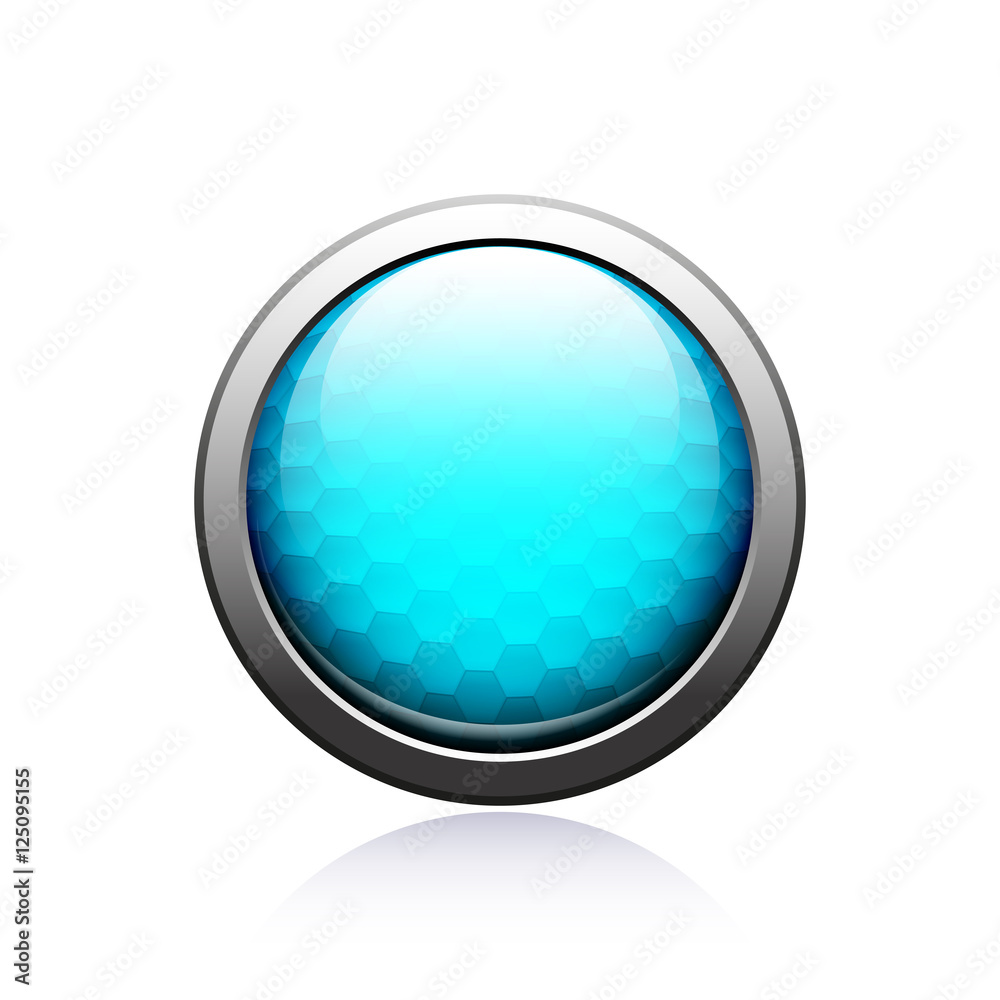 Round blue web button with pattern inside, vector illustration