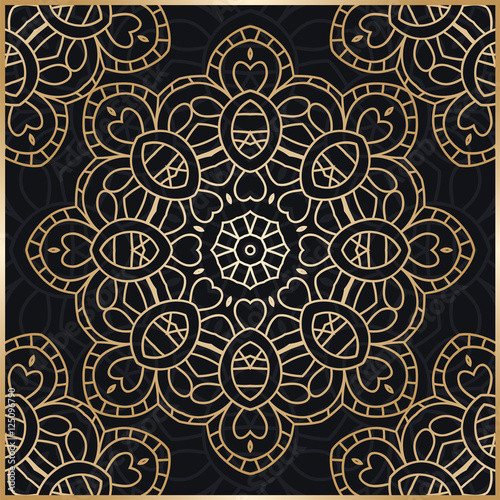Mandala. Golden background. Stylized flowers. Golden Flower. Gold lace.