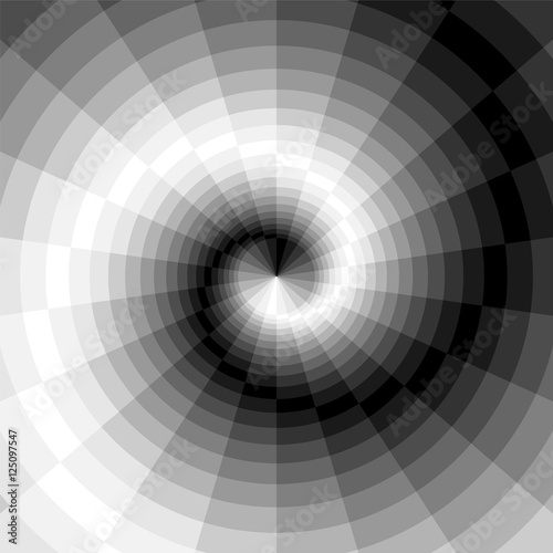 Vector Illustration. Monochrome Spirals of the Rectangles Radial Expanding from the Center. Optical Illusion of  Depth and Volume. Suitable for Web Design.