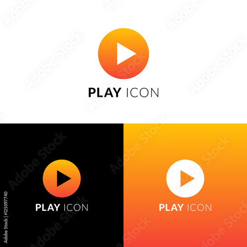Play button icon. Vector sign with trend yellow, orange  gradient color. Triangle in colorful circle shape illustration. Emblem template for interface, panel, ui, app design.