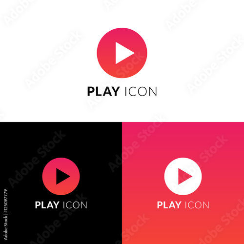 Play button icon. Vector sign with trend red gradient color. Triangle in colorful circle shape illustration. Emblem template for interface, panel, ui, app design.
