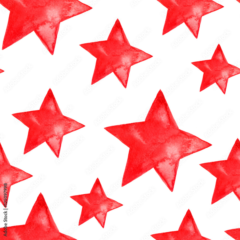 Fototapeta premium red watercolor stars background. Seamless pattern