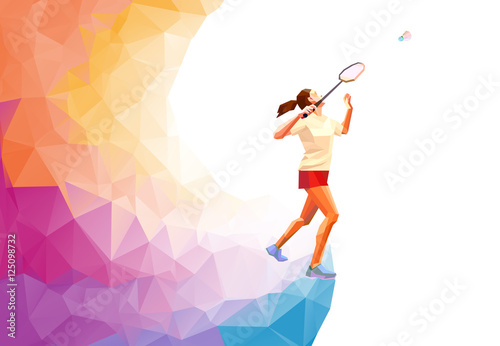 Polygonal professional badminton player. Vector illustration