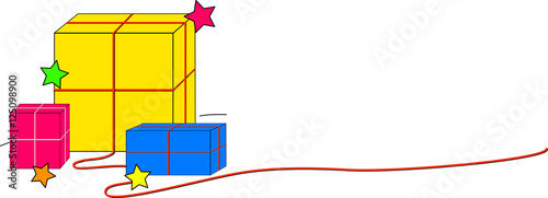 Gelbes, blaues und pinkes Geschenk mit Freiraum für Text 