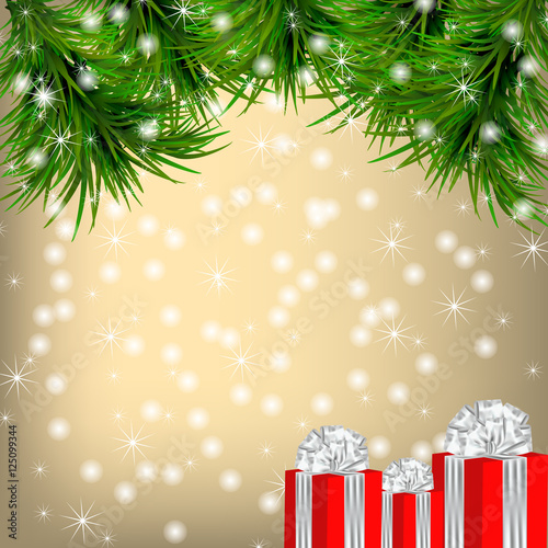 Christmas  Greeting card with Christmas tree and gifts