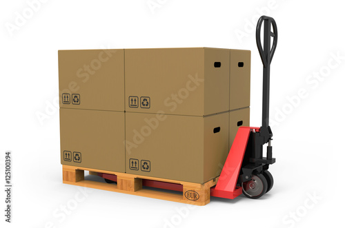 Karton mit Palette und Hubwagen photo