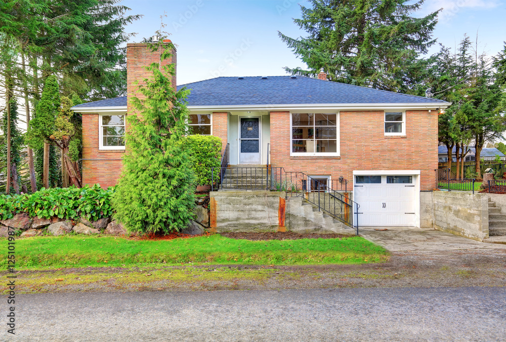American red brick two story house exterior with garage American red brick two story house exterior with garage