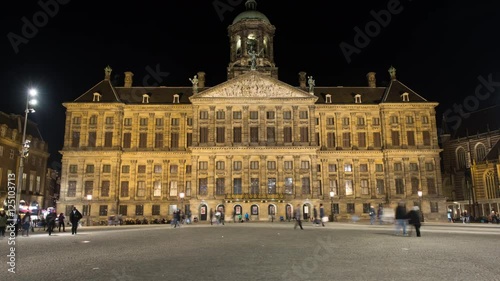 Time Lapse - Royal Palace at Night Dam Square Amsterdam Netherlands
