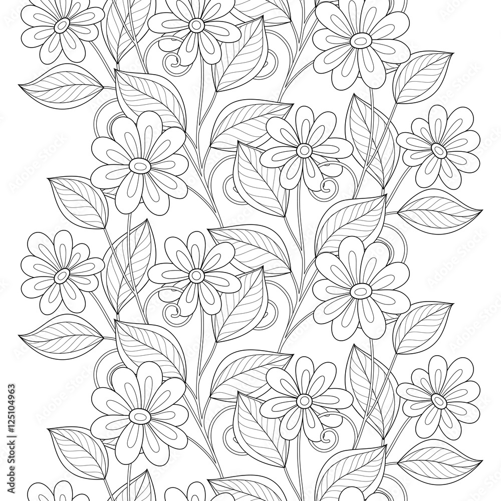 Vector Seamless Monochrome Floral Pattern