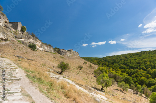 Landscape view of the southern slope of the fortress Chufut-Kale