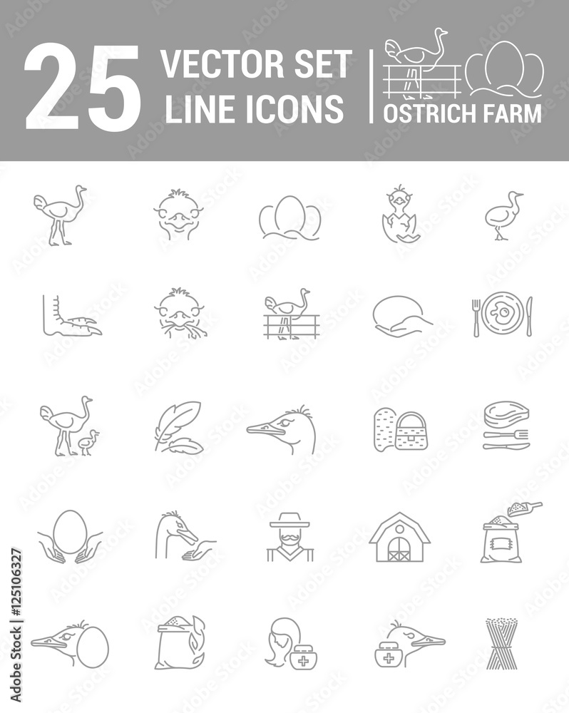 Vector graphic set. Silhouette, logo, icon. Ostrich farm, ostrich eggs ...