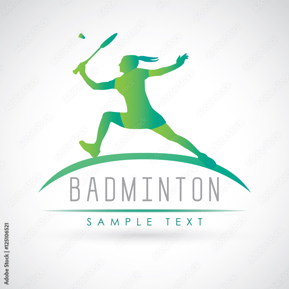 Badminton sports logo. Female badminton player