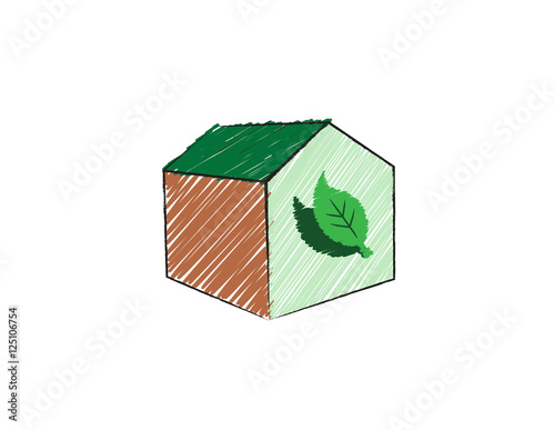 Vector sketch of a house with leaves