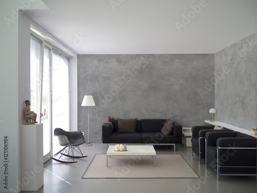 modern private living room with concrete wall and copy space for your own images