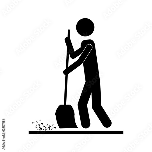 person with broom icon image vector illustration design 
