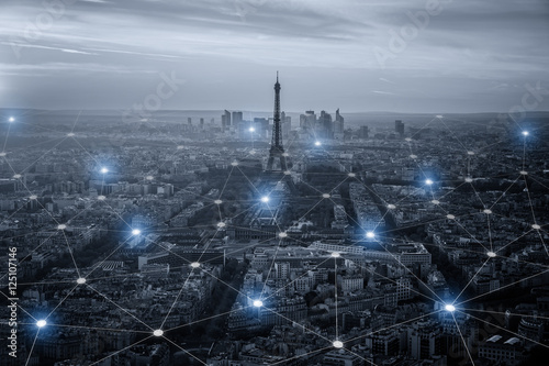 Smart city scape and network connection concept, wireless signal