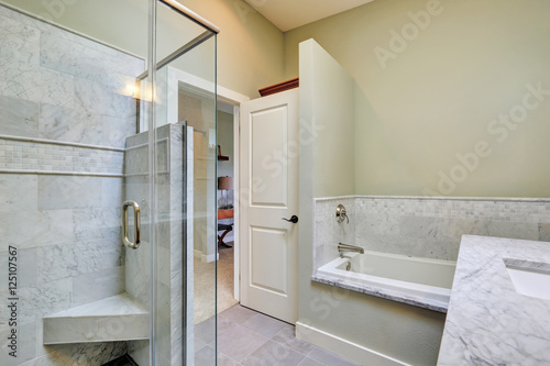 Luxury bathroom interior with marble tile