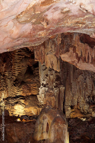 Cave Emine-Bair-Coba in Crimea. Stalactites and stalagmites.