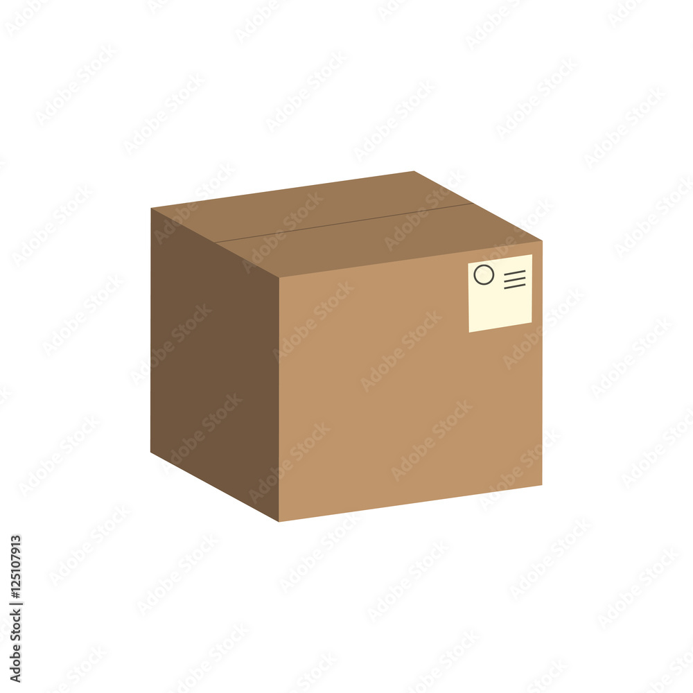 Parcel paper box vector. Isometric view brown cardboard package.