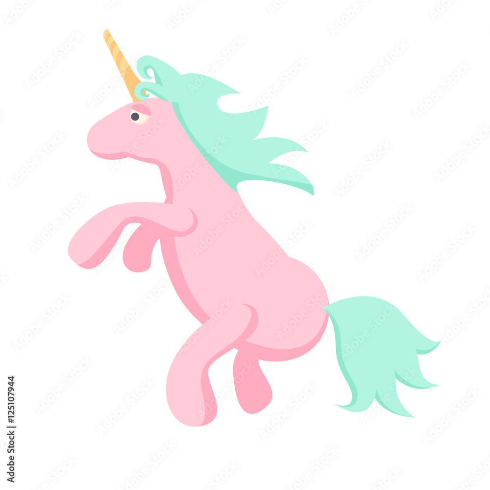 Pink unicorn vector isolated illustration. Magic cute horse.