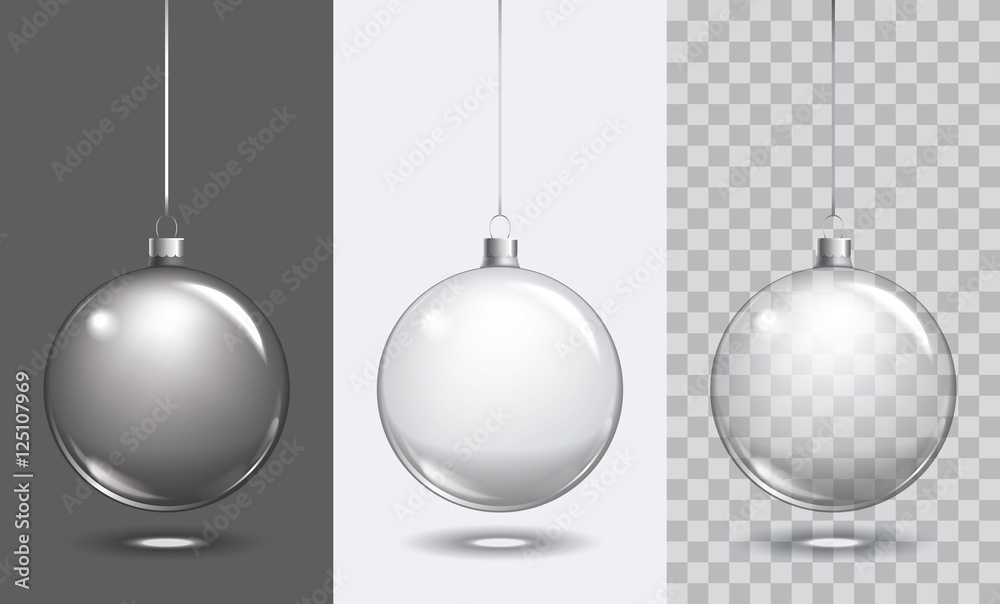 Vector christmas glass ball on transparent background. Xmas ball - obrazy, fototapety, plakaty 