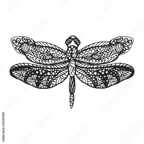 Dragonfly stencil pattern vector illustration. Black cutout insect.