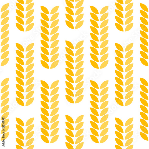 Ear of wheat seamless abstract vector pattern. Spica yellow background.