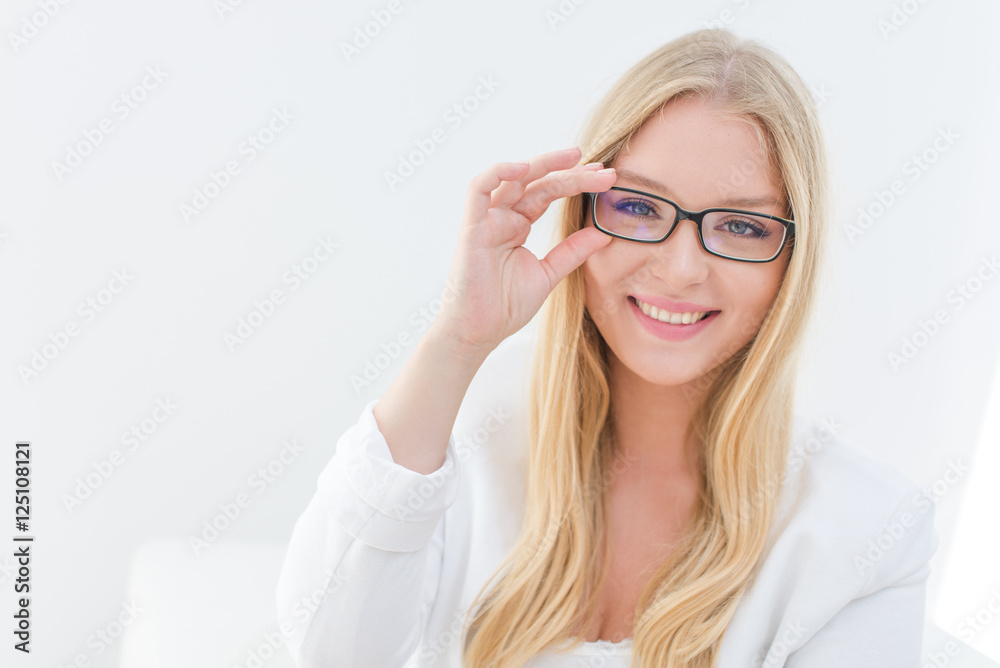 Closeup portrait of cute young business woman smiling Closeup portrait of cute young business woman smiling
