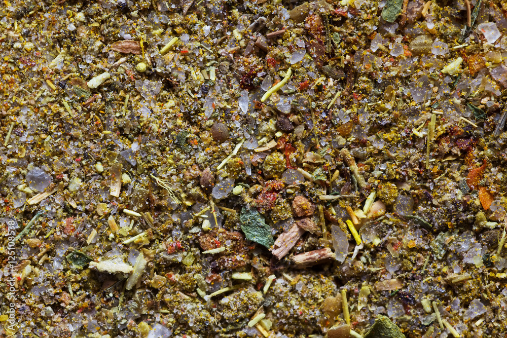 close-up of a set dry spices for cooking poultry.