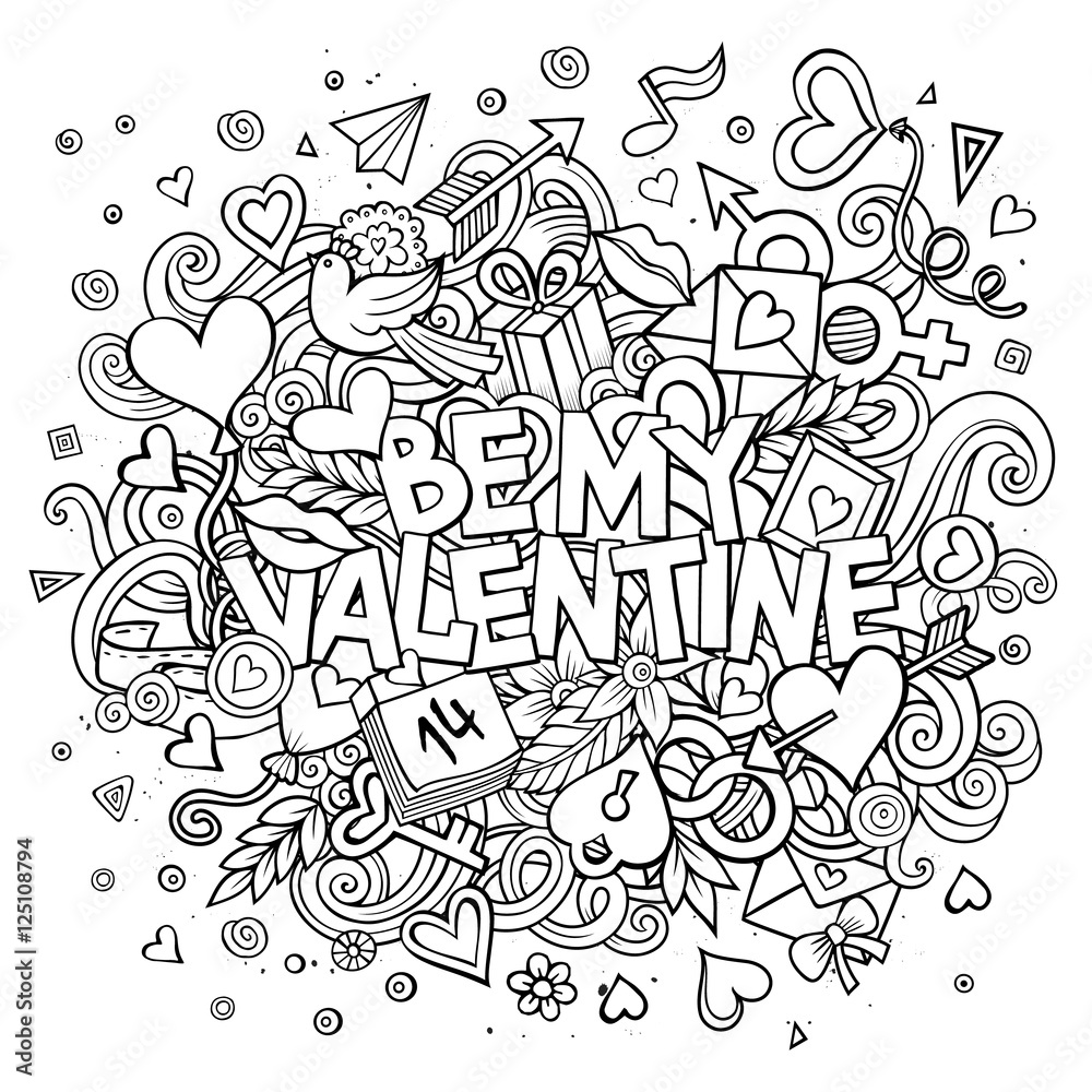 Cartoon vector hand drawn Doodle Be My Valentine Cartoon vector hand drawn Doodle Be My Valentine