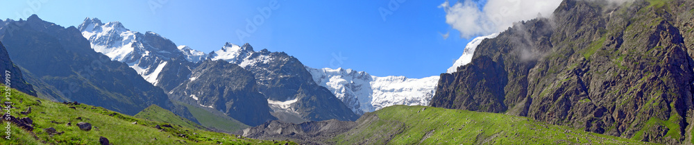 panorama of Bezenghi mountains at Caucasus