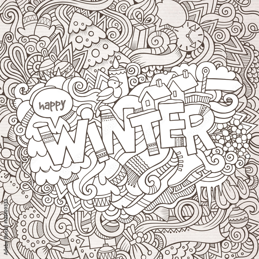 Winter hand lettering and doodles elements background Winter hand lettering and doodles elements background