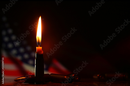 Candles flag background. USA Pray for America. Illustrative Tragedy USA war.