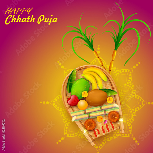 Happy Chhath Puja Holiday background for Sun festival of India