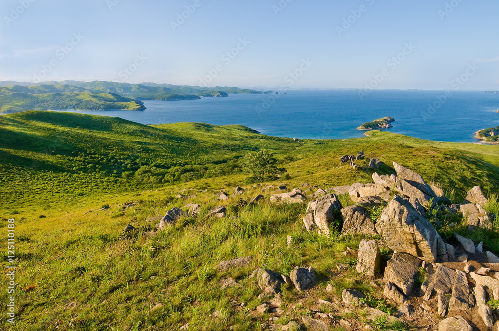 sea coast landscape of Far East Marine Reserve in Hasan of russi