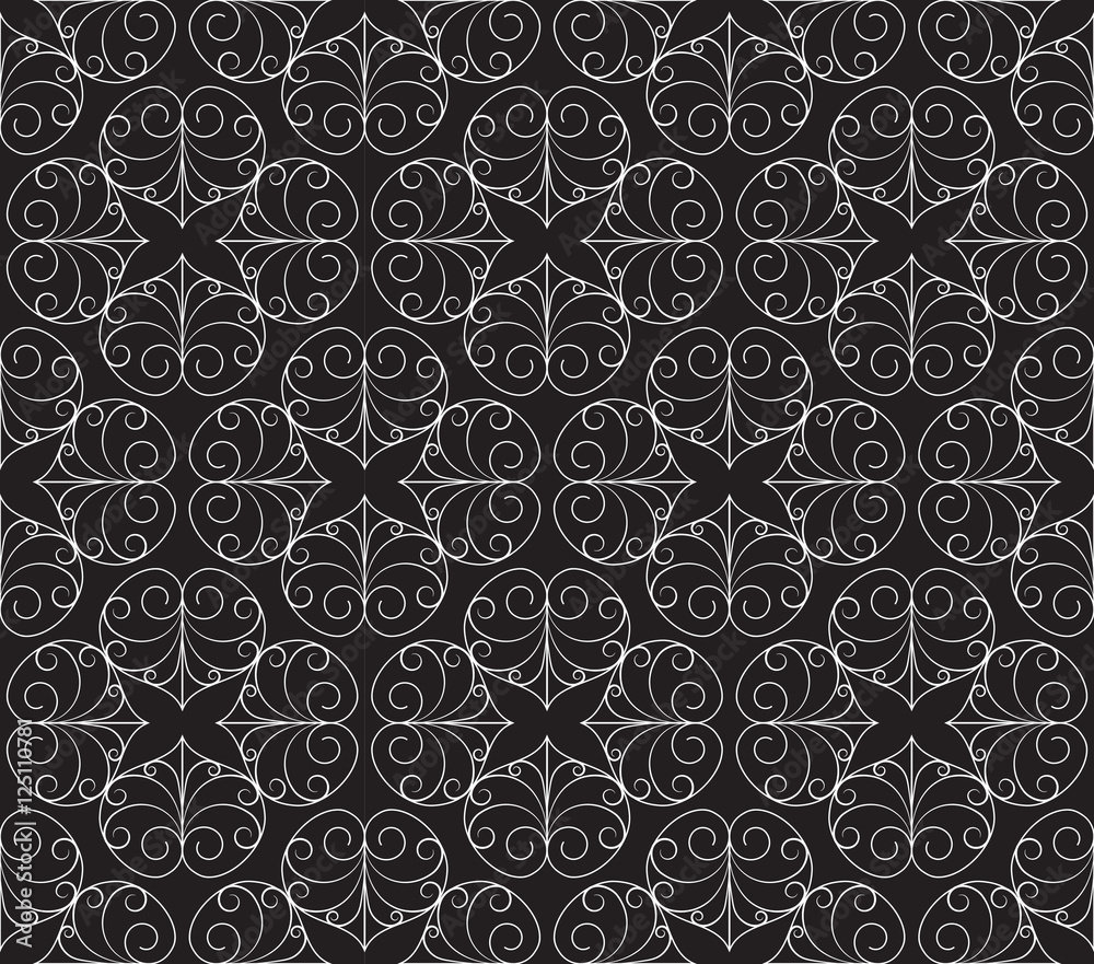 Black and white Thai vintage seamless pattern vector abstract background, with seamless pattern in swatch