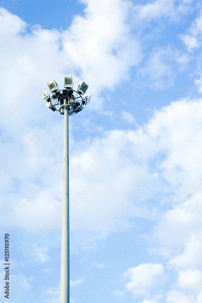 Pillar spotlights on blue sky background ,outdoor