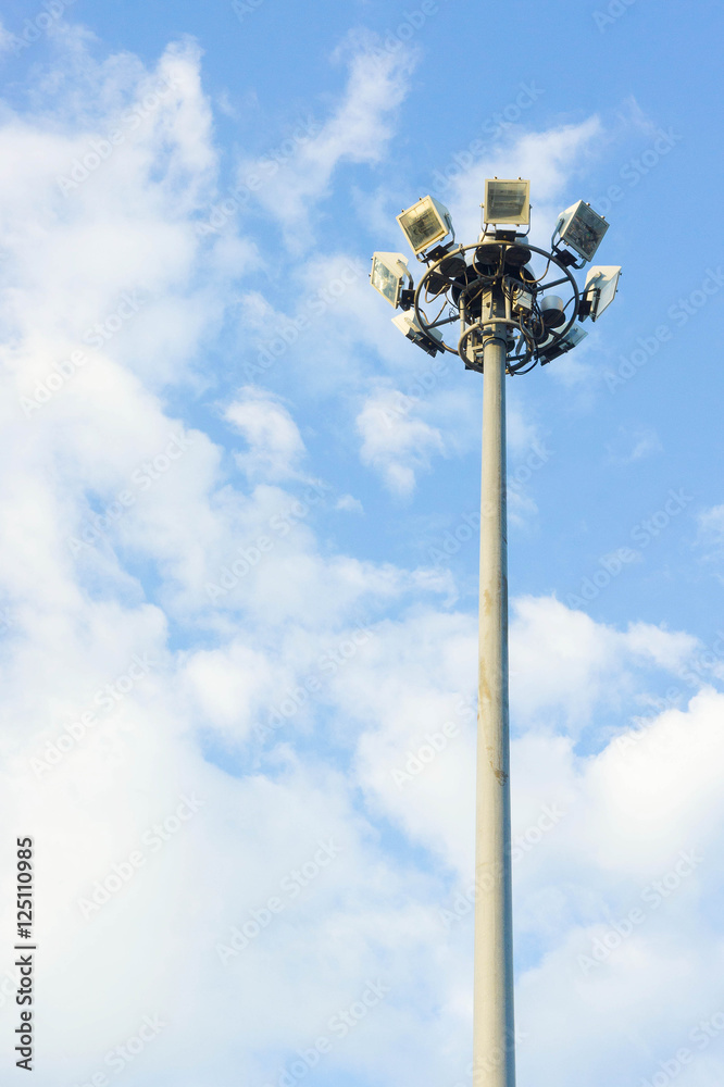 Pillar spotlights on blue sky background ,outdoor Pillar spotlights on blue sky background ,outdoor