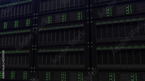 Big server racks, shallow focus. Search and IT business concept. 3D rendering