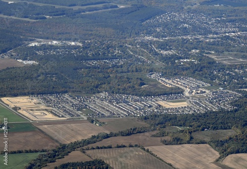 aerial view of a a residential area in construction on the outskirts of Angus, Ontario, Canada 
