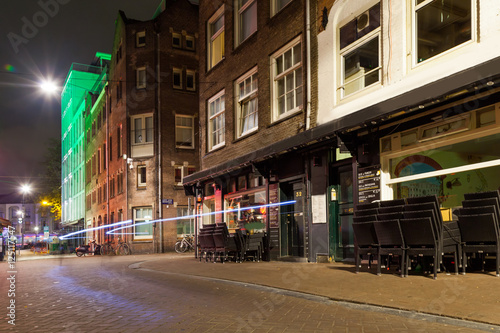 The night view of Amsterdam empty streets 