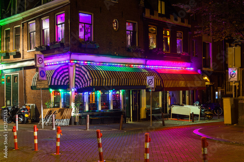 The night view of Amsterdam empty streets 