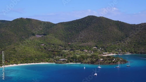Aerial panning video of Caneel Bay and the North Shore of St John, Virgin Islands photo
