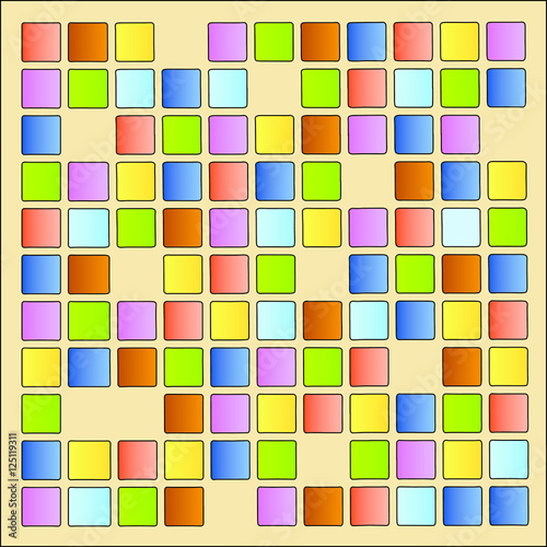 Conjunto de pequenos quadrados coloridos em fundo beje photo