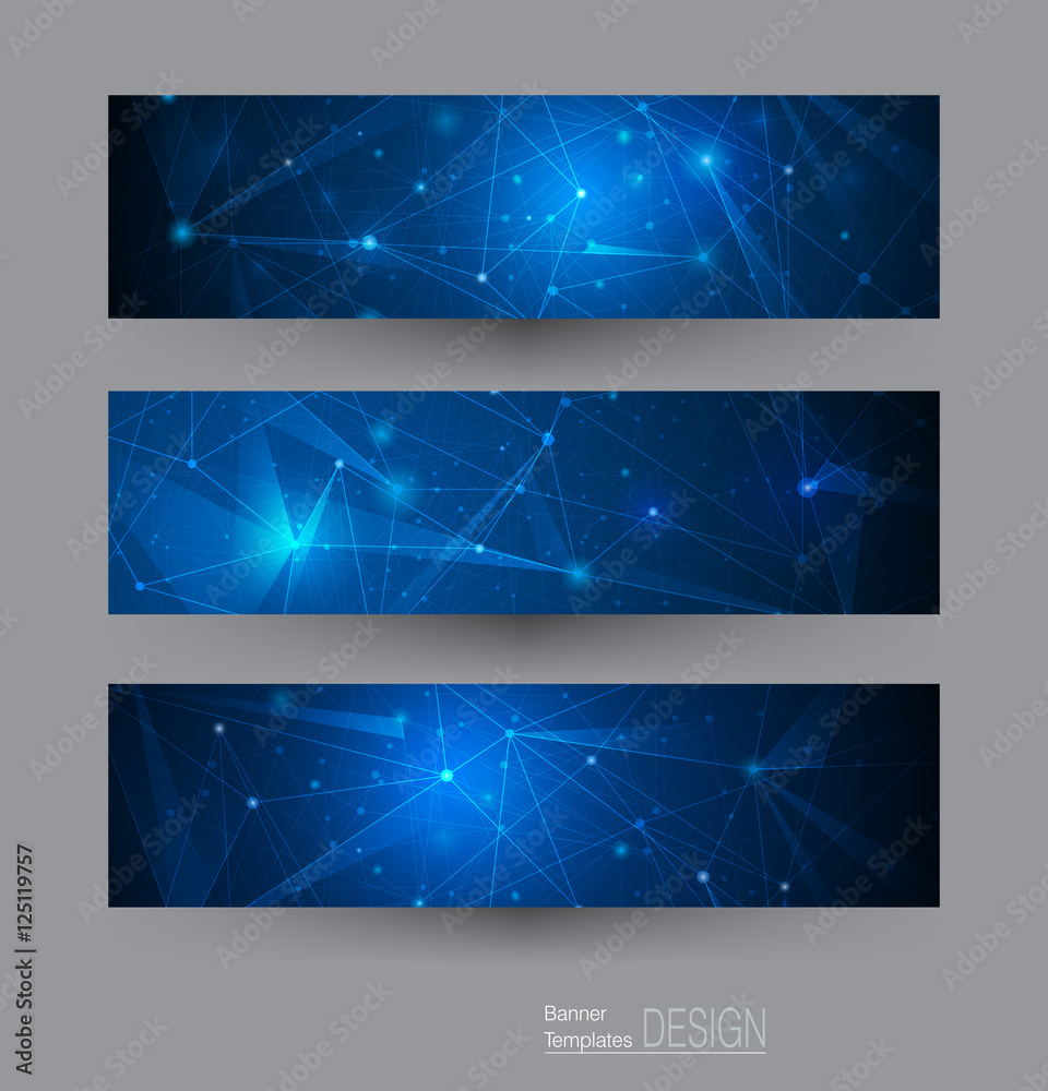 Vector banners set with polygonal, geometric, circles, lines, Triangle pattern shape. Abstract low poly with connecting dots and lines. Connection structure background for web banner template