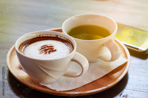hot coffee and green tea