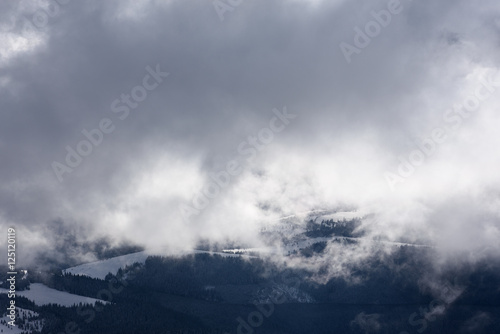 Winter landscape with a beautiful clouds