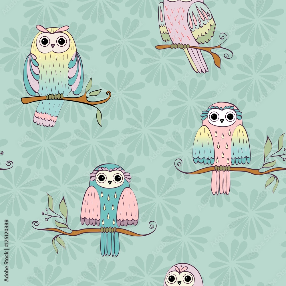 Obraz premium illustration with owl sitting on the branches