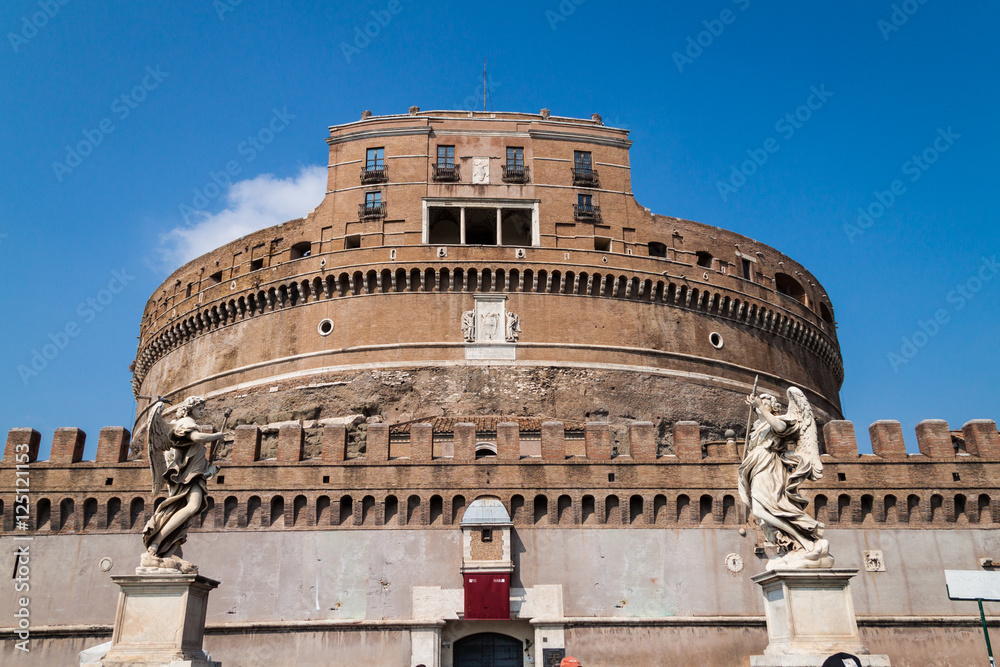 Close up view of Sant'Angelo or saint angelo castle in Rome, Italy, Europe travel concept