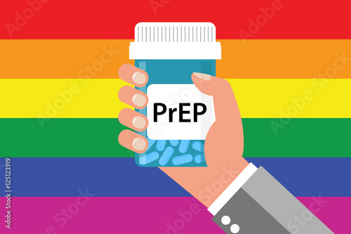 Pill Bottle over Gay Flag with label 